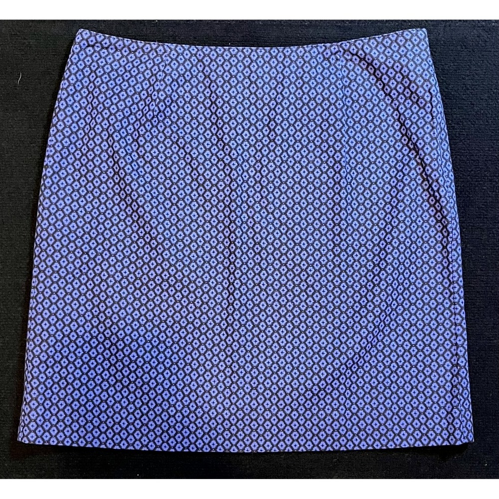 L.L.Bean Skirt Womens 12 Blue Geometric Favorite Fit Lined Stretch Cotton